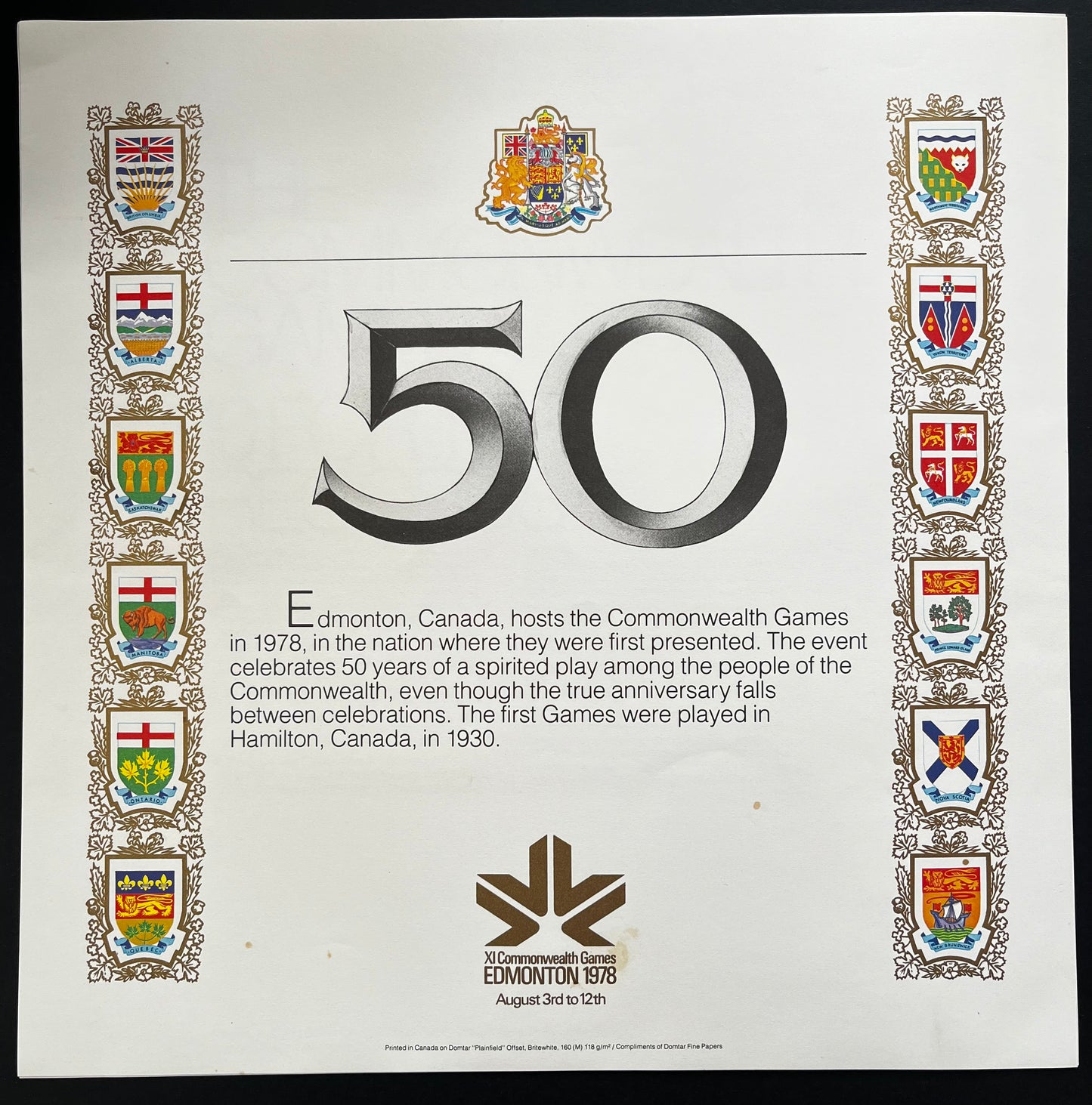 XI Commonwealth Games - Edmonton 1978 - Domtar paper promo
