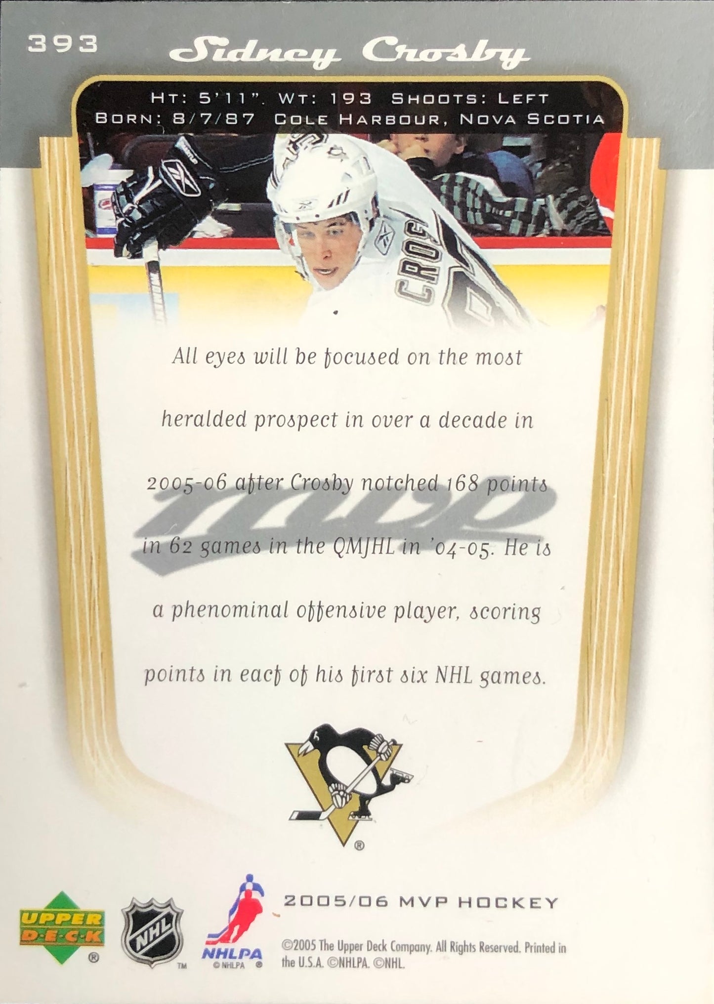 2005 UDC MVP Rookie #393 Sidney Crosby