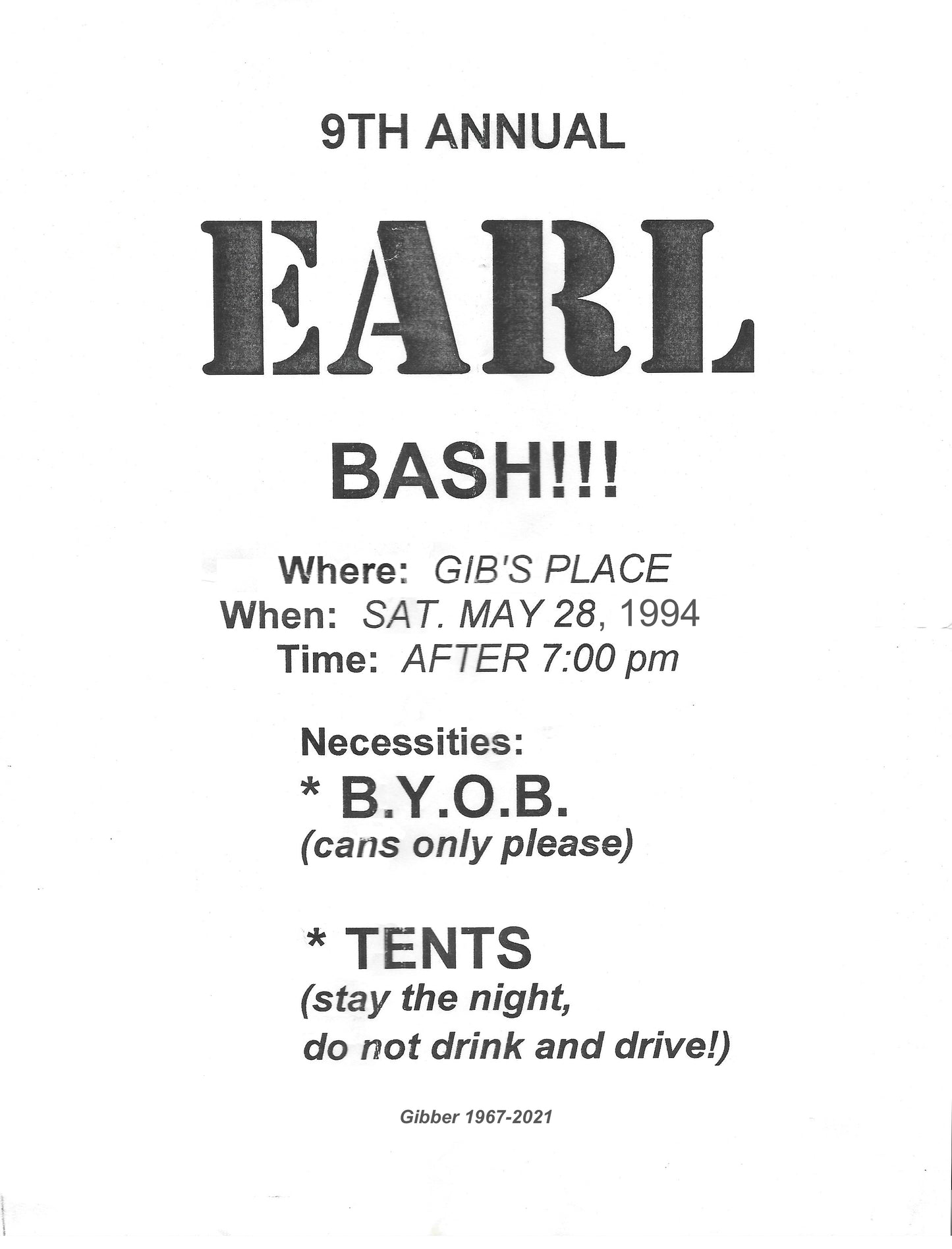 Earl Bash T-Shirt tribute to Rob Gibson