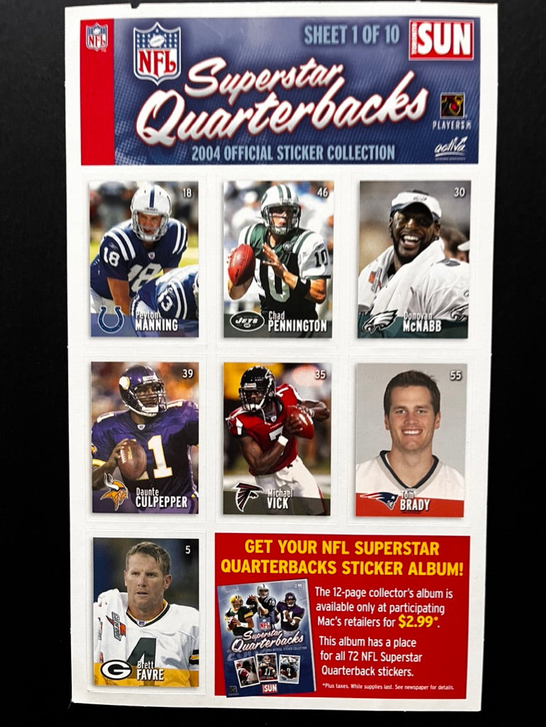 NFL Super Star Quarterbacks - Toronto Sun 2004 sticker collection
