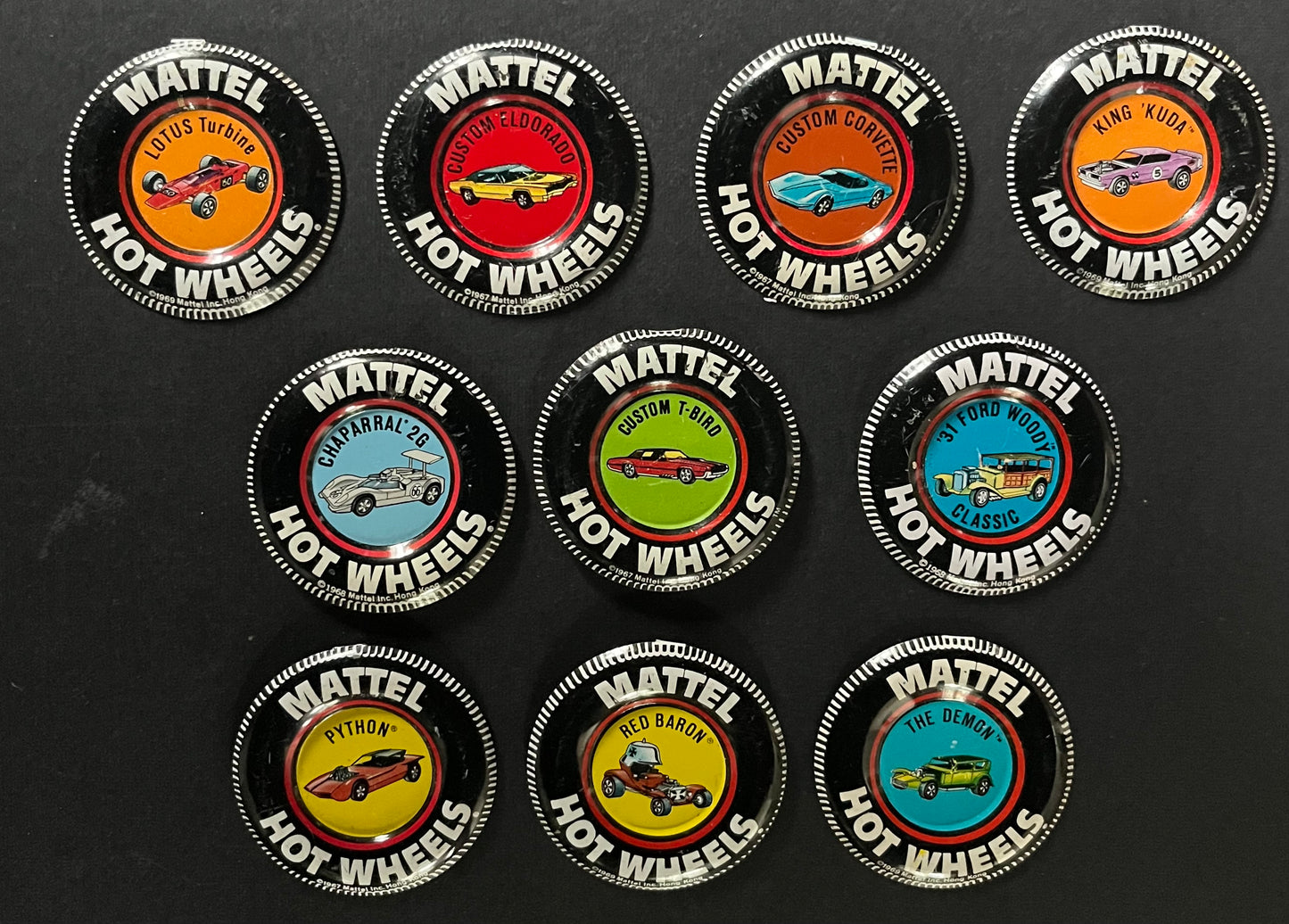1969 Mattel Hot Wheels Redline Collectors Button with tab