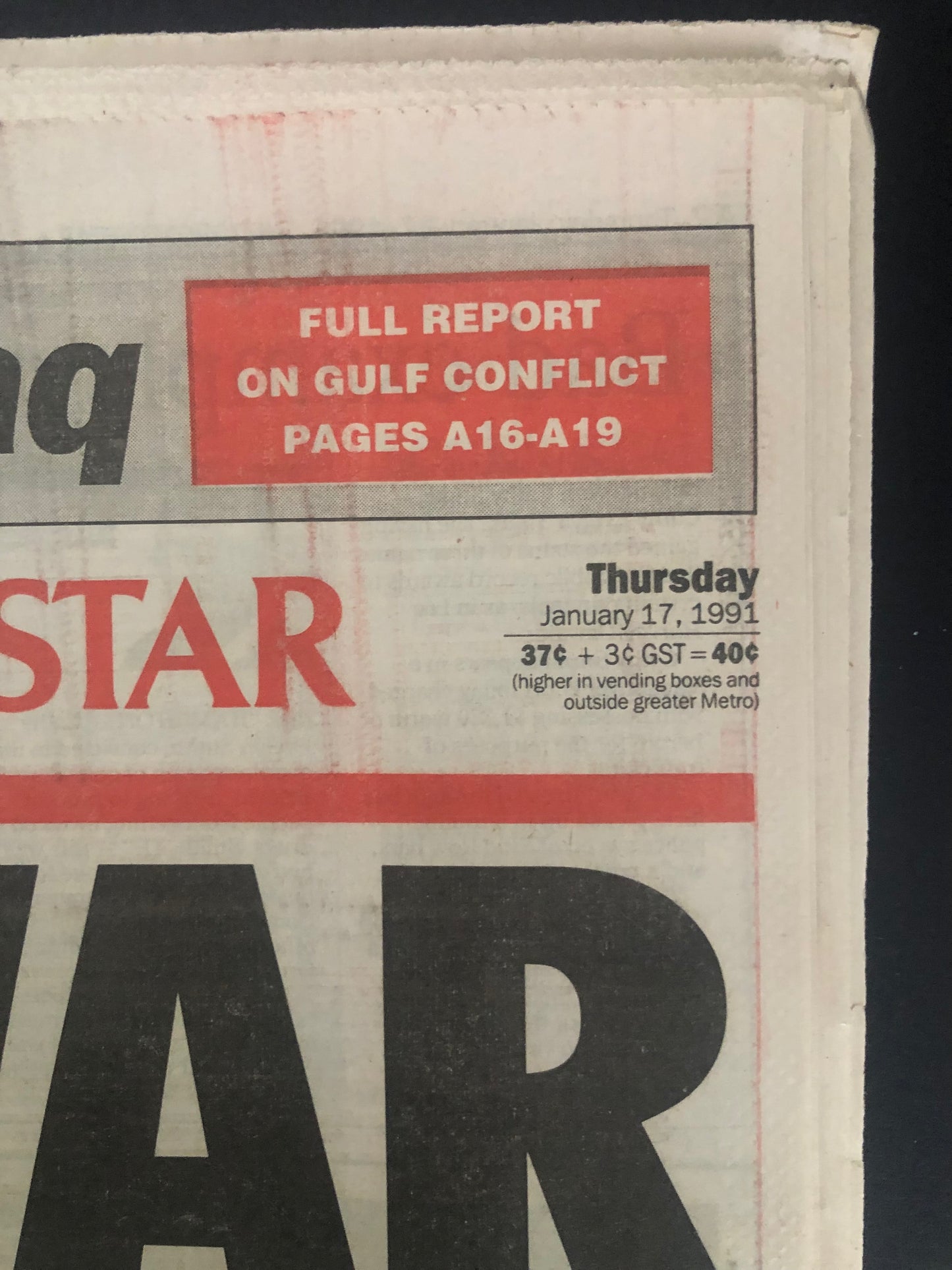 Toronto Star - January 17, 1991 "It's War" newspaper