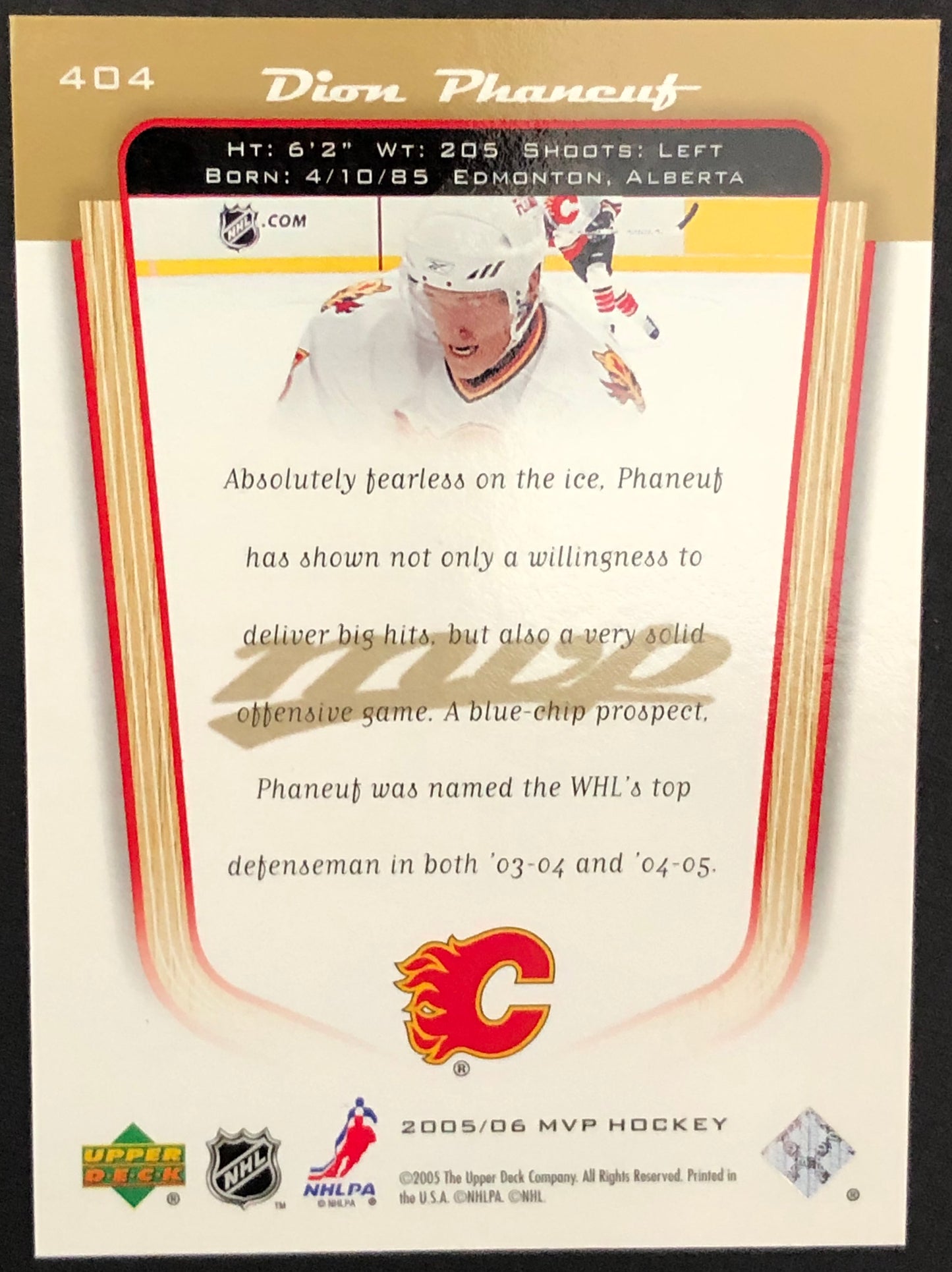 2005 UDC #404 Dion Phaneuf Rookie Gold 064/100