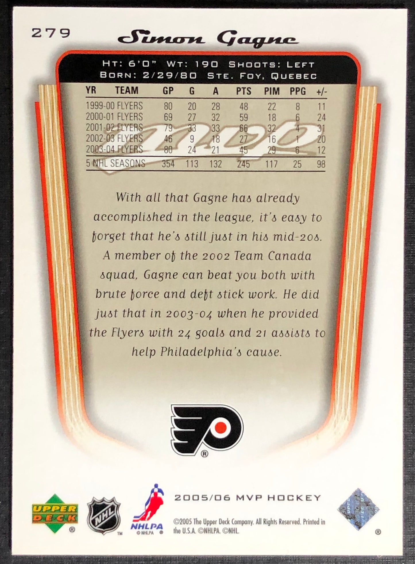 2005 UDC MVP #279 Simon Gagne - Silver Script 22/25