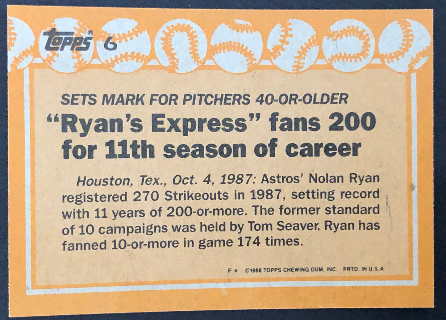 1988 Topps #6 Nolan Ryan RB