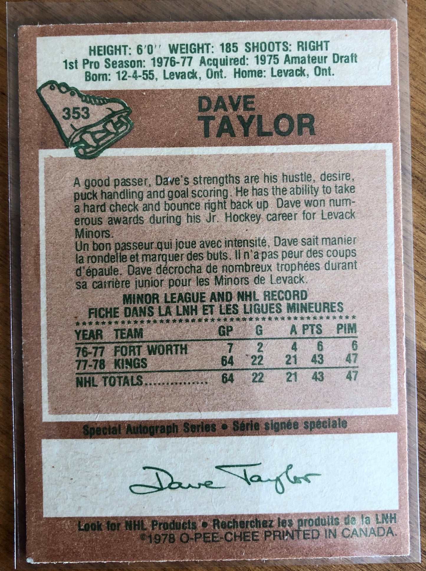 1978 OPC #353 Dave Taylor RC