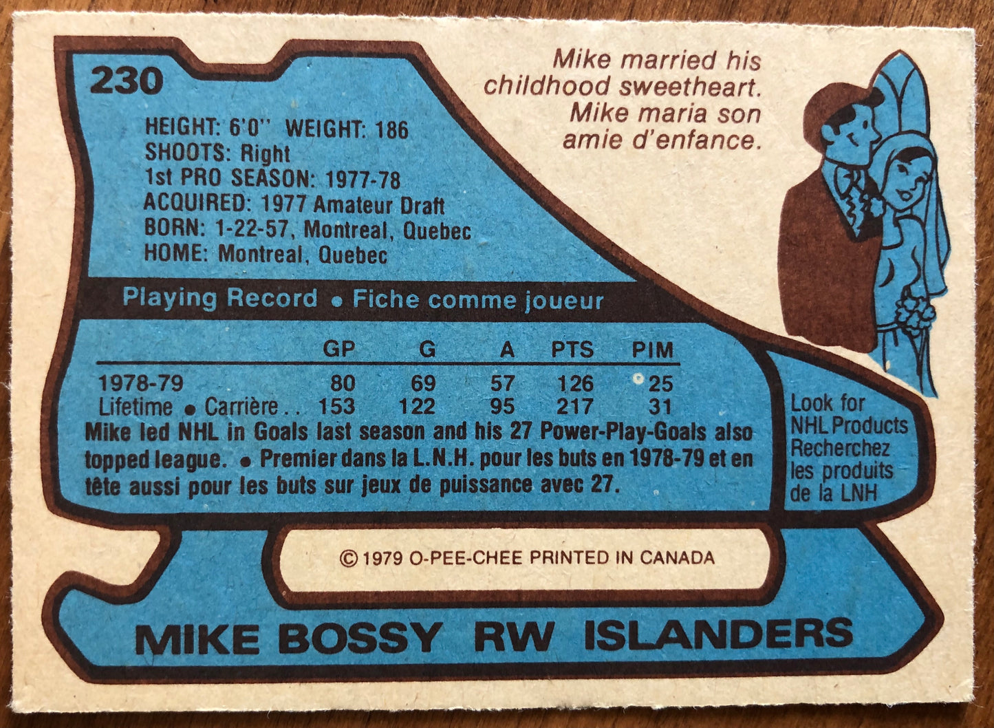 1979 OPC #230 Mike Bossy AS