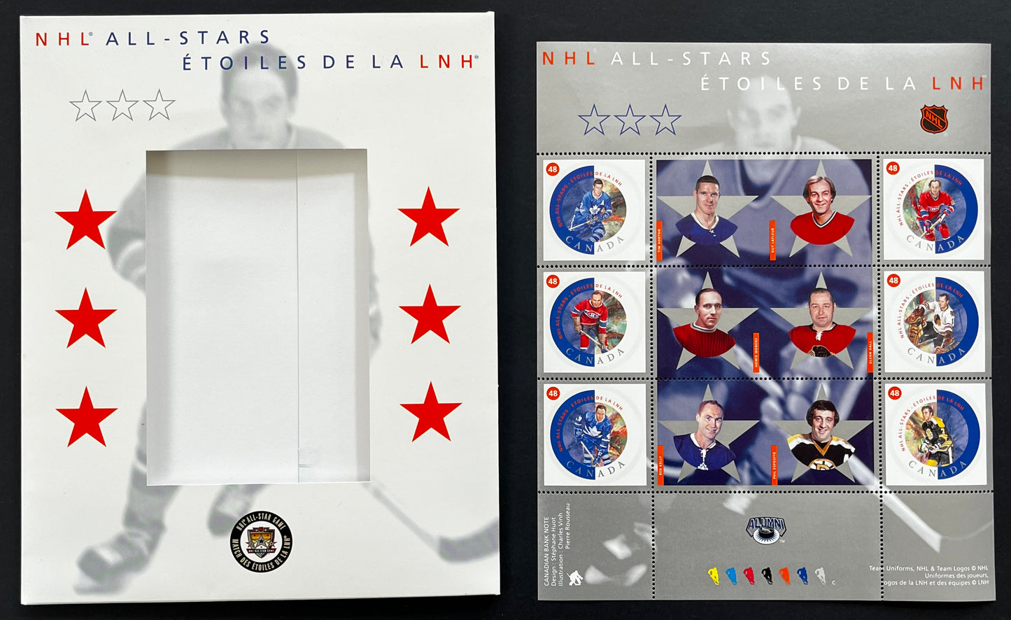 Canada Post - January 12, 2002 NHL All-Stars, Full pane of 6 stamps.