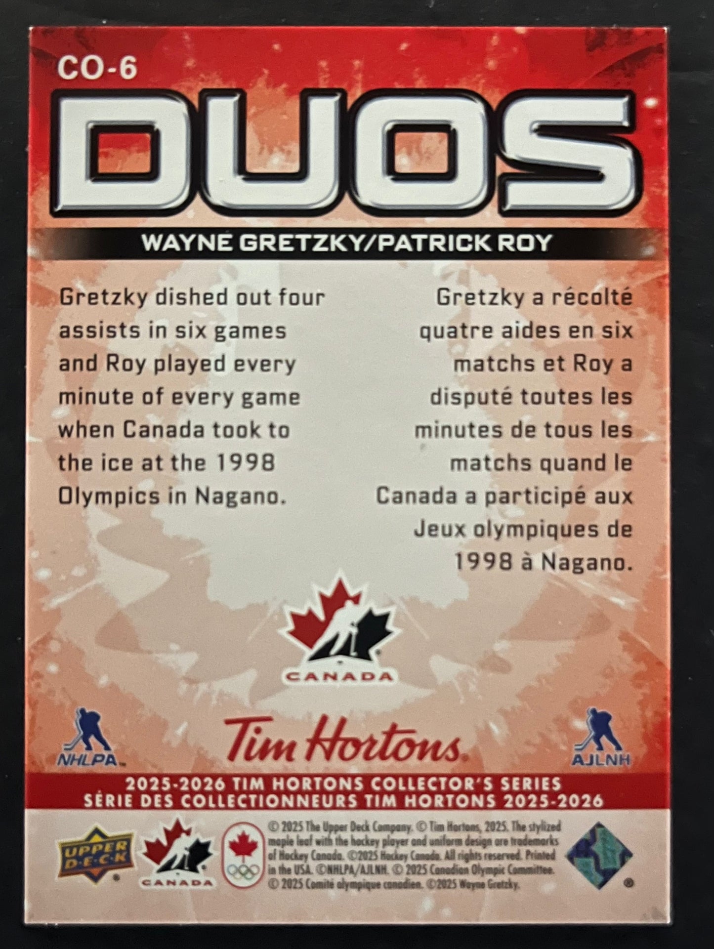 2025-2026 UDC Tim Hortons Collector's Series - Team Canada Duos CO-6