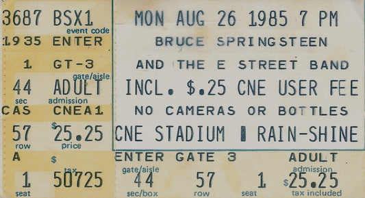 Bruce Springsteen ticket stub - August 26, 1985 CNE Stadium