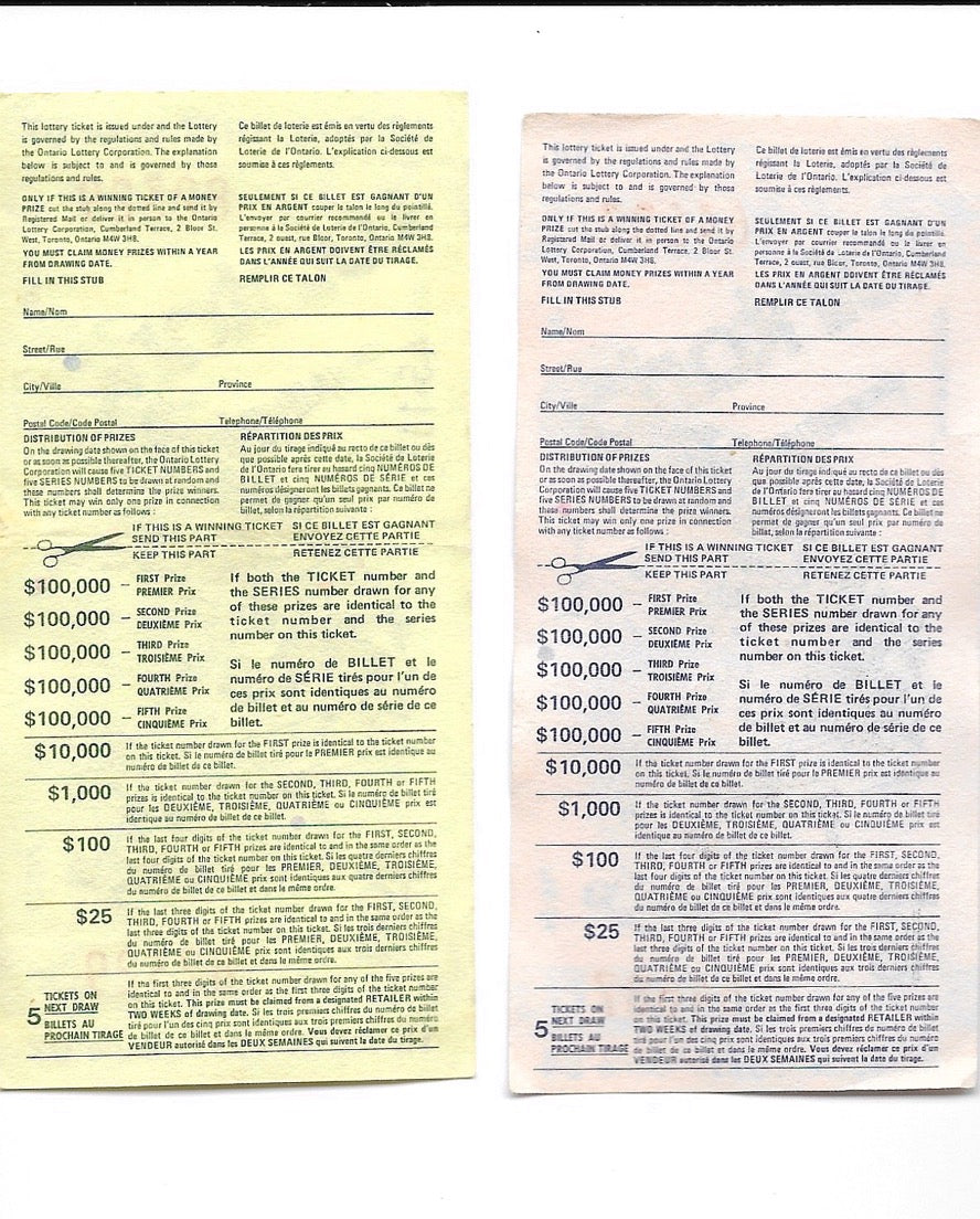 1977 & 1978 Wintario tickets