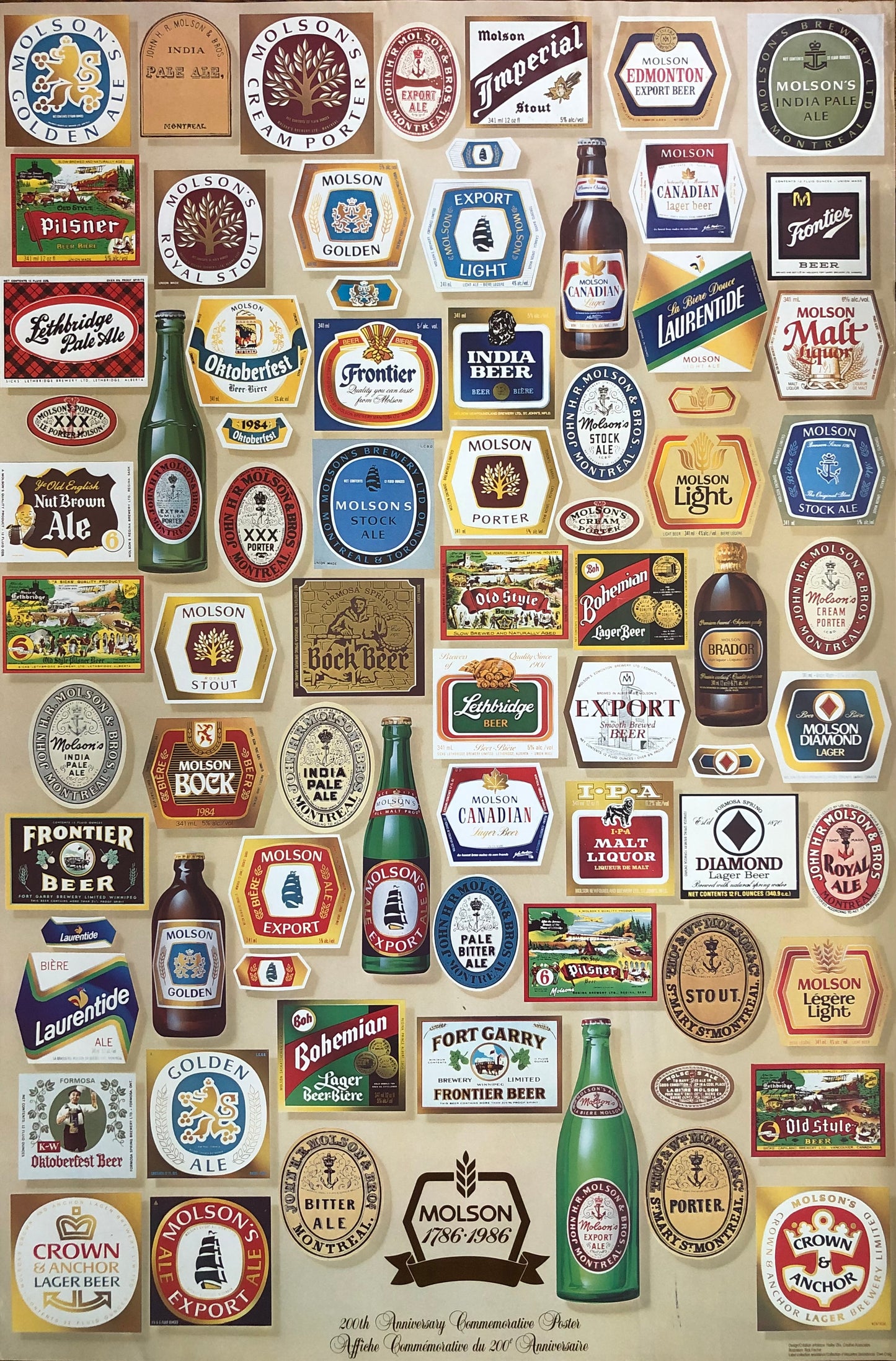 1986 Molson 200th Anniversary poster - labels collection