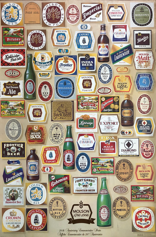 1986 Molson 200th Anniversary poster - labels collection