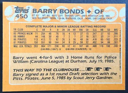 1988 Topps #450 Barry Bonds
