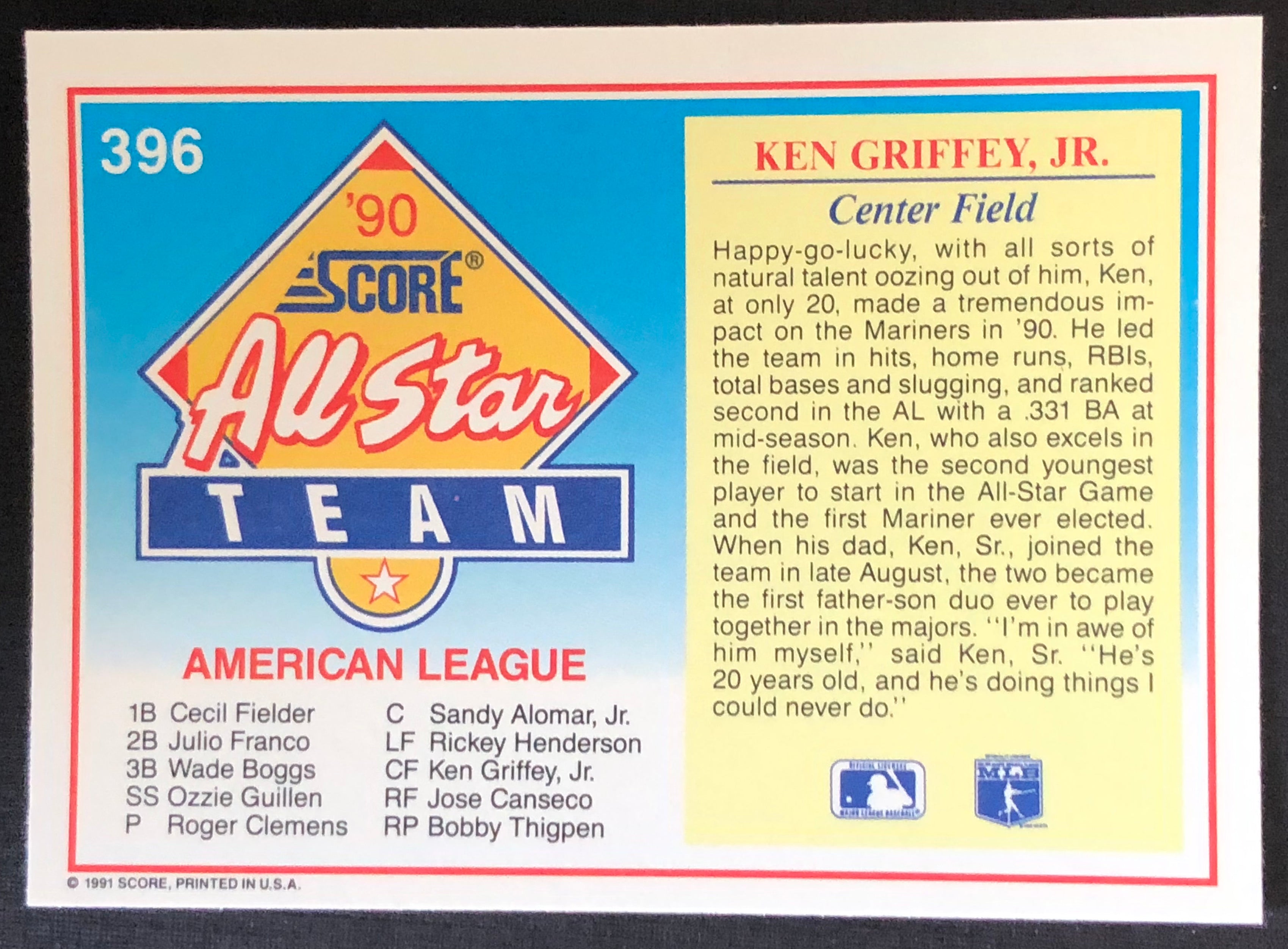 Topps 1991 offers Ken Griffey Jr Allstar #396 card