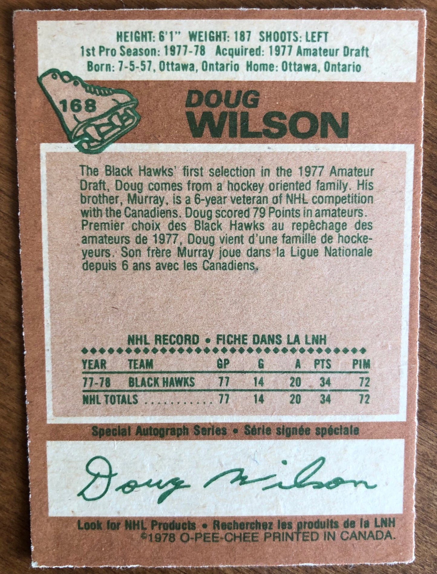 1978 OPC #168 Doug Wilson RC (2)
